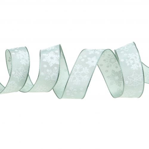 Floristik24 Nastro natalizio menta con fiocco di neve 25mm 20m