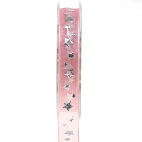 Prodotto Nastro natalizio in organza rosa con motivo stella 15mm 20m