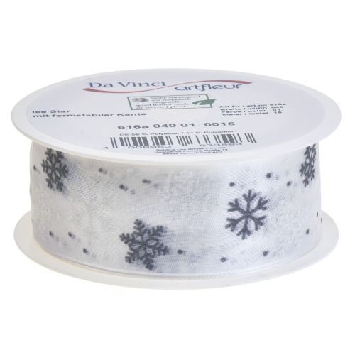 Prodotto Nastro natalizio fiocchi di neve in organza bianco grigio 40mm 15m