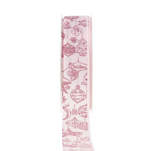 Nastro decorativo rosa con motivo natalizio 25mm 18m