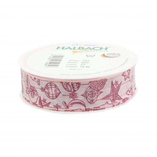 Floristik24 Nastro decorativo rosa con motivo natalizio 25mm 18m