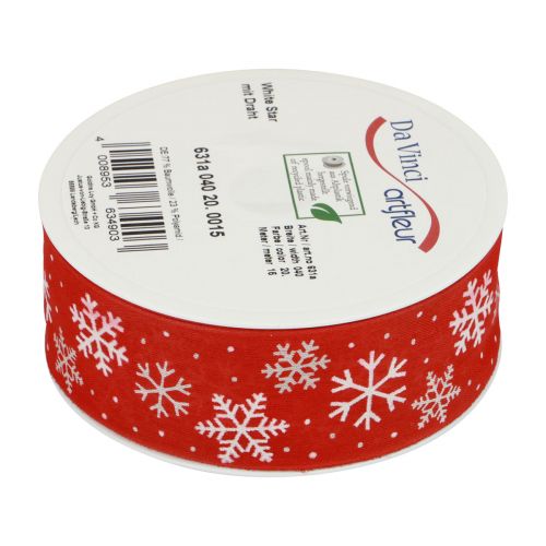 Floristik24 Nastro natalizio nastro regalo fiocchi di neve rossi 40mm 15m