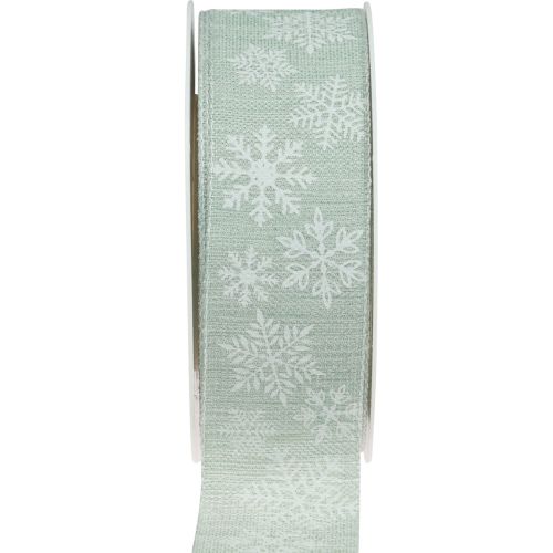 Floristik24 Nastro natalizio nastro regalo fiocco di neve verde chiaro 35 mm 15 m