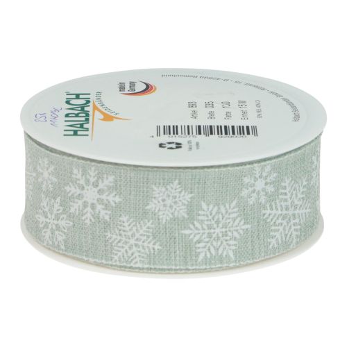Floristik24 Nastro natalizio nastro regalo fiocco di neve verde chiaro 35 mm 15 m