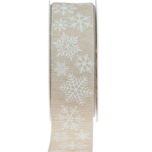 Floristik24 Nastro natalizio fiocco di neve nastro regalo beige 35 mm 15 m