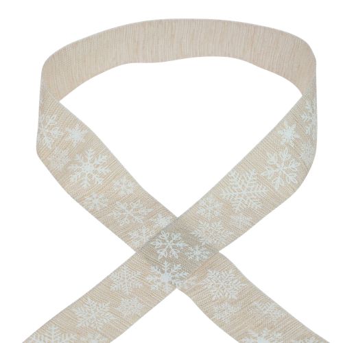 Floristik24 Nastro natalizio fiocco di neve nastro regalo beige 35 mm 15 m