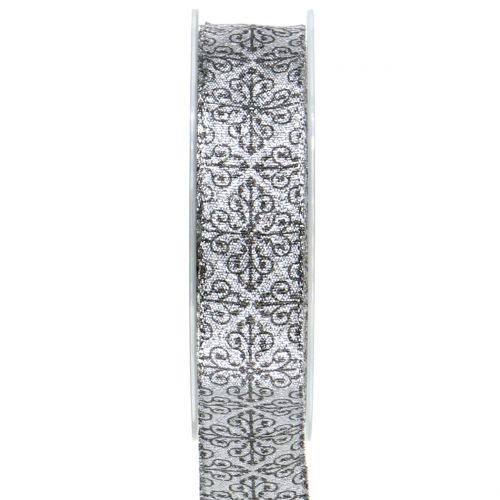 Floristik24 Nastro natalizio con ornamenti argento 25mm 18m