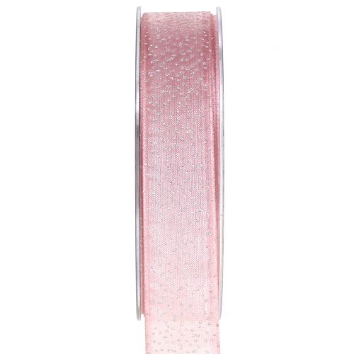 Floristik24 Nastro natalizio con mica rosa 25mm 20m