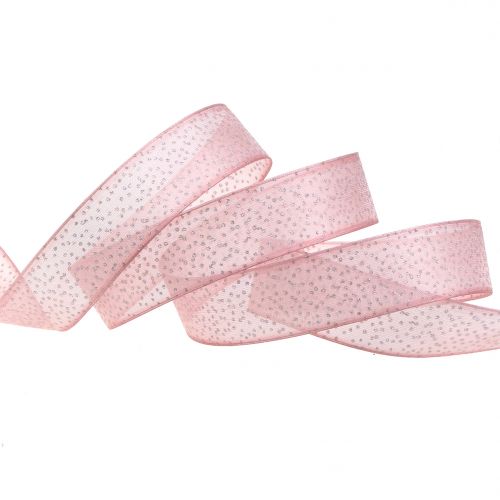 Floristik24 Nastro natalizio con mica rosa 25mm 20m