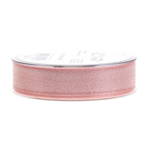 Floristik24 Nastro natalizio con mica rosa 25mm 20m