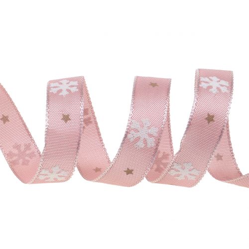 Floristik24 Nastro natalizio con fiocco di neve rosa 15mm 20m
