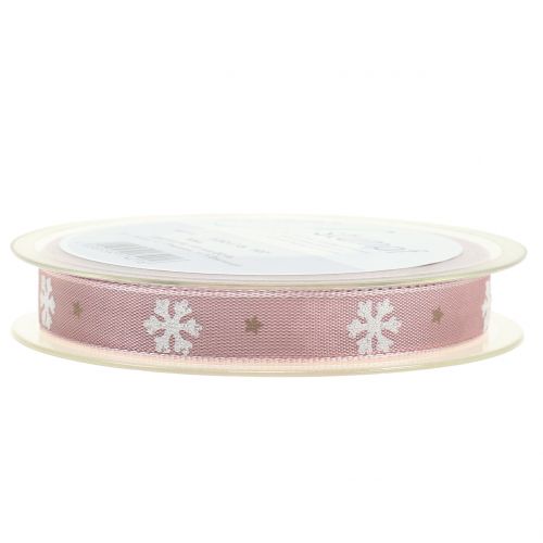 Floristik24 Nastro natalizio con fiocco di neve rosa 15mm 20m