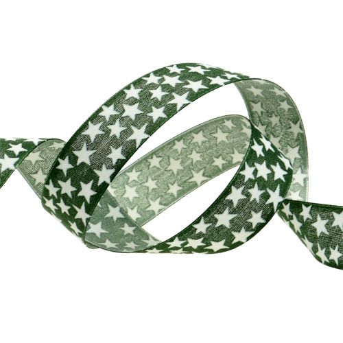 Floristik24 Nastro natalizio con stella verde, bianco 25mm 20m