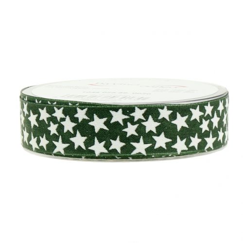 Floristik24 Nastro natalizio con stella verde, bianco 25mm 20m