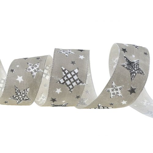 Floristik24 Nastro natalizio con motivo a stella grigio 40mm 20m