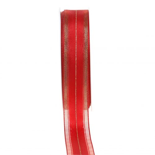 Floristik24 Nastro natalizio con righe lurex trasparente rosso 25mm 25m