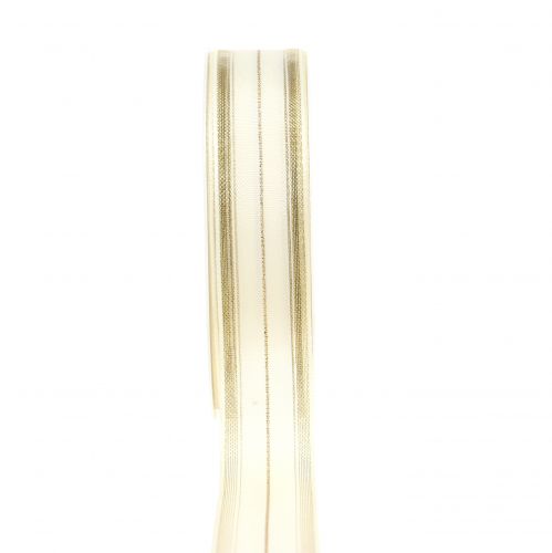 Floristik24 Nastro natalizio con righe in lurex trasparente bianco, oro 25mm 25m