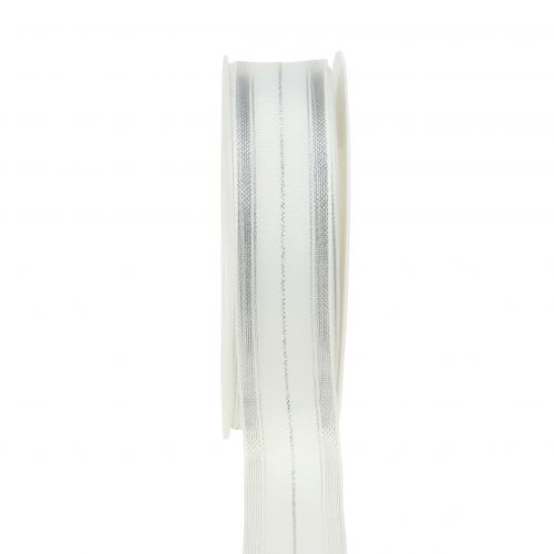 Floristik24 Nastro natalizio con strisce di lurex trasparente bianco, argento 25mm 25m