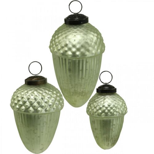 Floristik24 Ornamenti per alberi di Natale Ghianda in vetro verde 11-14,5 cm Set di 3