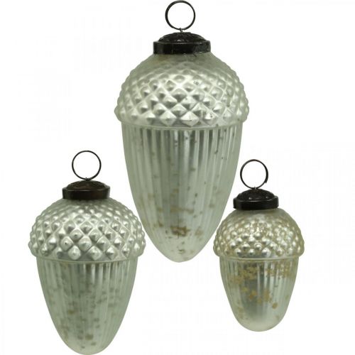 Floristik24 Ornamenti per alberi di Natale ghianda in vetro verde chiaro 11-14,5 cm set di 3