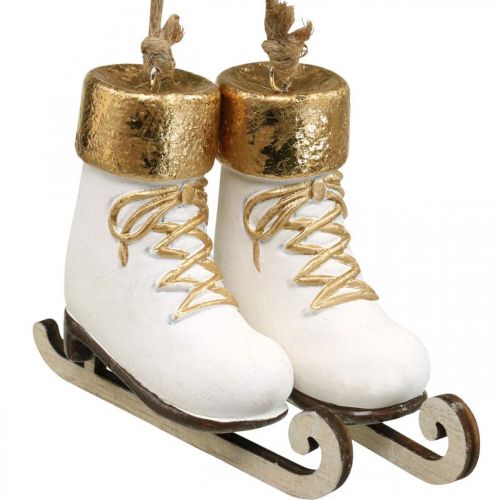 Floristik24 Decorazione albero di Natale pattino da ghiaccio oro, bianco 10×8×3 cm 2 paia