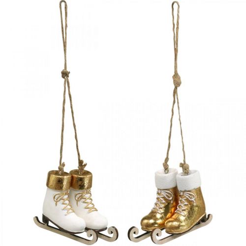 Floristik24 Decorazione albero di Natale pattino da ghiaccio oro, bianco 10×8×3 cm 2 paia
