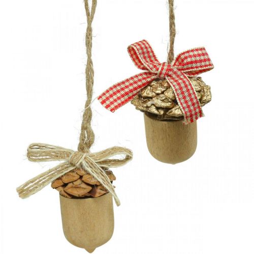 Prodotto Ciondolo natalizio in legno con ghianda decorativa natalizia 5 cm 12 pz