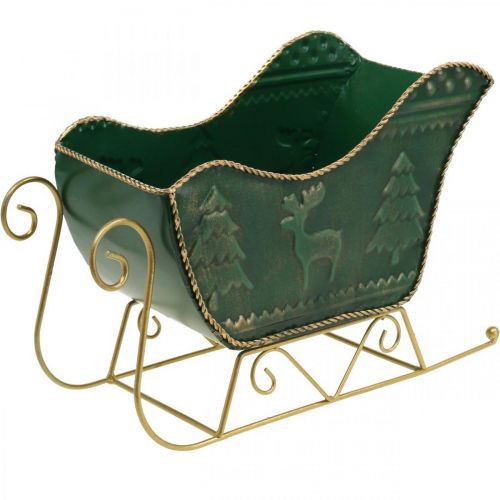 Decorazione natalizia Slitta decorativa Slitta natalizia verde/oro 30×12,5×20 cm