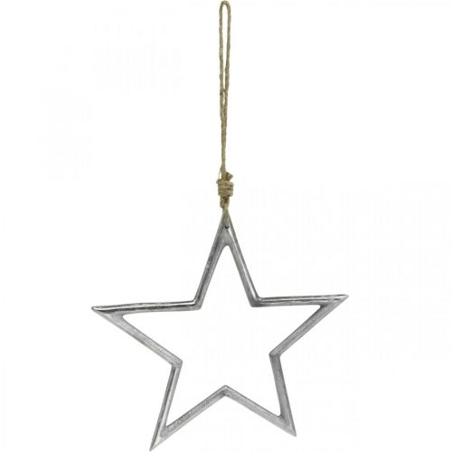 Floristik24 Decorazione natalizia stella, decorazione dell'avvento, ciondolo stella in argento L24,5 cm