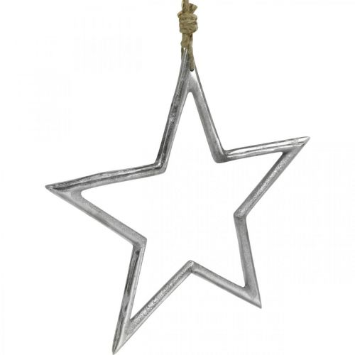 Floristik24 Decorazione natalizia stella, decorazione dell'avvento, ciondolo stella in argento L24,5 cm