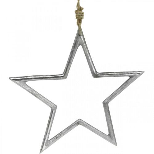 Decorazione natalizia stella, decorazione dell&#39;avvento, ciondolo stella in argento L24,5 cm