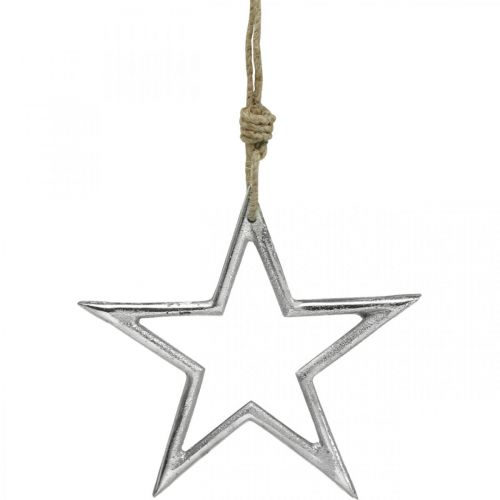 Decorazione natalizia stella, decorazione dell&#39;avvento, ciondolo stella in argento L15,5 cm