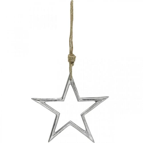 Floristik24 Decorazione natalizia stella, decorazione dell'avvento, ciondolo stella in argento L15,5 cm