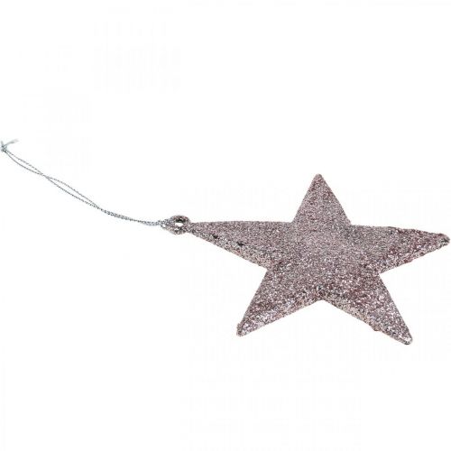 Floristik24 Ciondolo stella decorazione natalizia glitter rosa 10cm 12pz