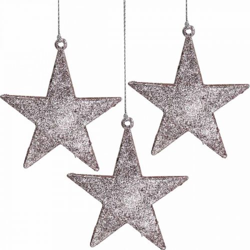 Floristik24 Ciondolo stella decorazione natalizia glitter rosa 10cm 12pz