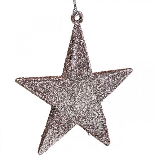 Floristik24 Ciondolo stella decorazione natalizia glitter rosa 10cm 12pz