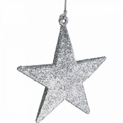 Prodotto Ciondolo stella decorazione natalizia glitter argento 9cm 12pz