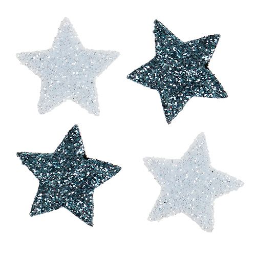 Floristik24 Stella decorativa natalizia 2,5 cm mica bianca, blu 48 pz