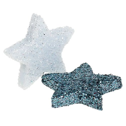 Floristik24 Stella decorativa natalizia 2,5 cm mica bianca, blu 48 pz