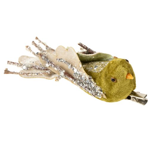 Prodotto Decorazione natalizia a forma di uccello con clip verde, glitter 12 cm, 6 pezzi assortiti