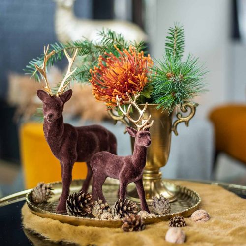 Floristik24 Decorazione natalizia cervo decorativo in piedi marrone, oro 20 cm 2 pz