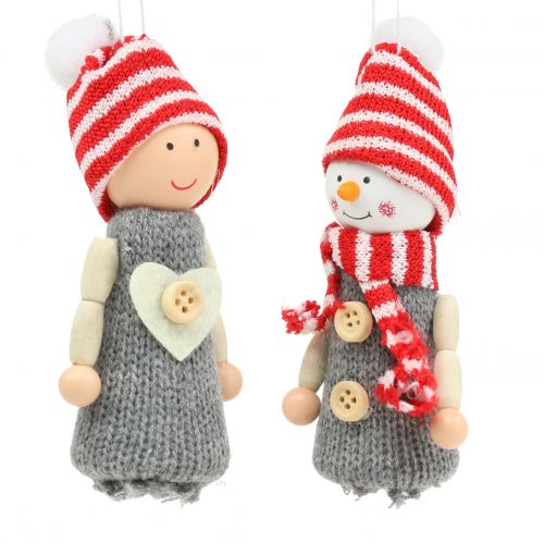 Figure di decorazioni natalizie 10 cm grigio, rosso 6 pezzi