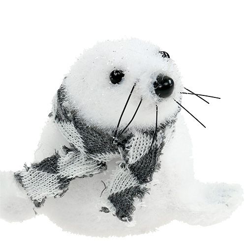 Floristik24 Foca addobbo natalizio floccato bianco 15cm 2pz