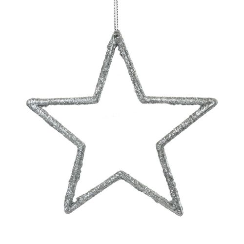 Prodotto Ciondolo stella decorazione natalizia argento glitter 12 cm 12 pz