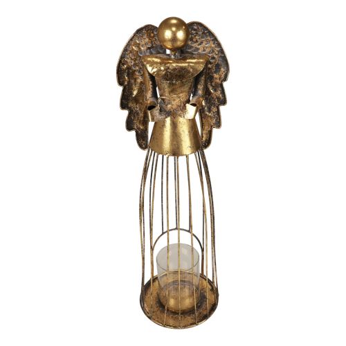 Angelo di Natale Natale, portacandele in metallo dorato aspetto antico 52 cm