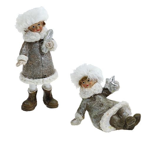 Floristik24 Figura natalizia grigio-bianca 13 cm 2 pezzi