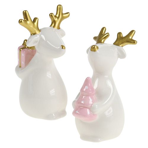 Figura natalizia renna bianca 11 cm, 12 cm 2 pezzi
