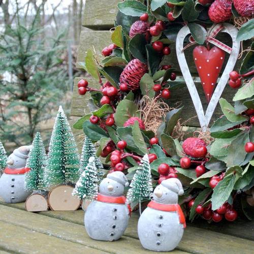 Floristik24 Figura natalizia pupazzo di neve con abete grigio cemento, colorato 9 cm - 11 cm 4 pezzi