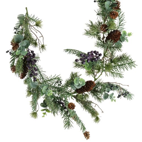Ghirlanda di Natale artificiale con bacche viola 180 cm