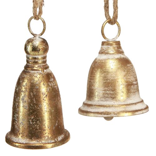 Floristik24 Campana natalizia dorata aspetto antico H13/18 cm 2 pezzi